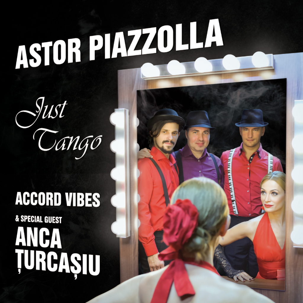 Coperta albumului &bdquo;Just Tango&rdquo; al proiectului Accord Vibes (muzică de Astor Piazzolla)